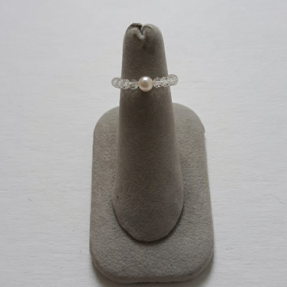 Genuine Pearl + Crystal Stretch Ring